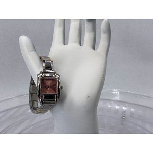 Quartz Analog Watch Rose toned Square Face Silver toned Numbers